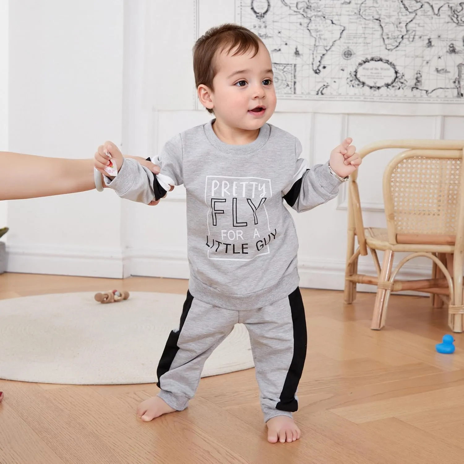 NZNDSHD Fall Toddler Baby Boy Clothes Stripe Long Sleeve Funny Letter Print Pullover Sweatshirt Jogger Pants Infant Set
