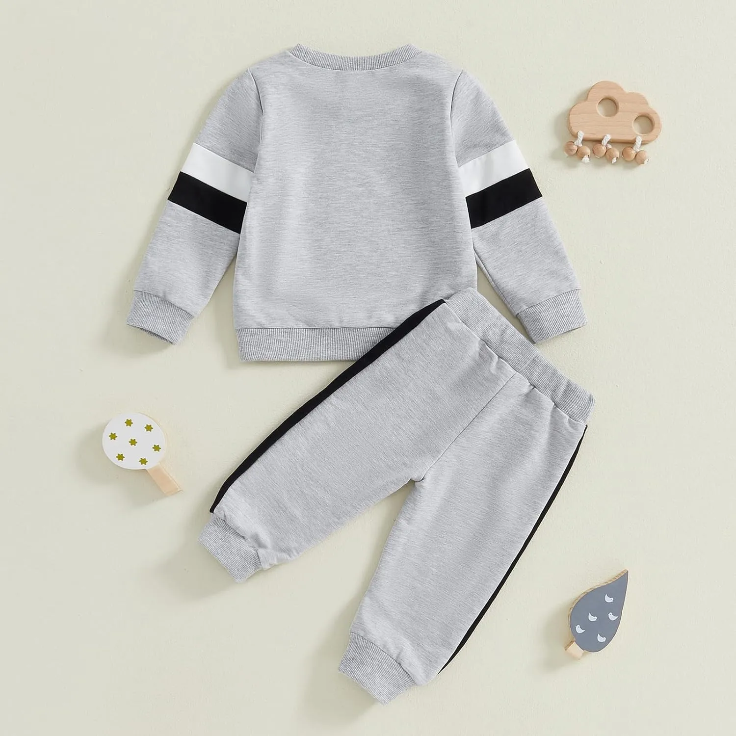 NZNDSHD Fall Toddler Baby Boy Clothes Stripe Long Sleeve Funny Letter Print Pullover Sweatshirt Jogger Pants Infant Set