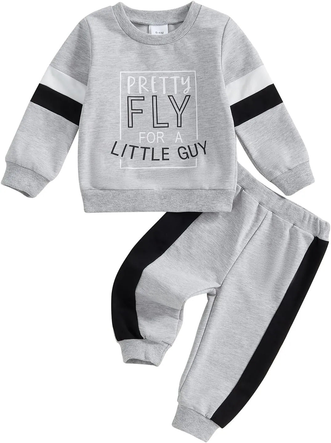NZNDSHD Fall Toddler Baby Boy Clothes Stripe Long Sleeve Funny Letter Print Pullover Sweatshirt Jogger Pants Infant Set