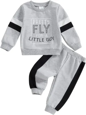 NZNDSHD Fall Toddler Baby Boy Clothes Stripe Long Sleeve Funny Letter Print Pullover Sweatshirt Jogger Pants Infant Set