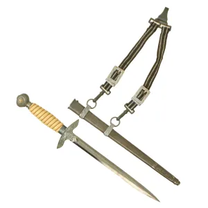Original WWII German 2nd Model Luftwaffe Dagger with Scabbard & Hanger by F. W. Assmann & Söhne - Unmarked Blade