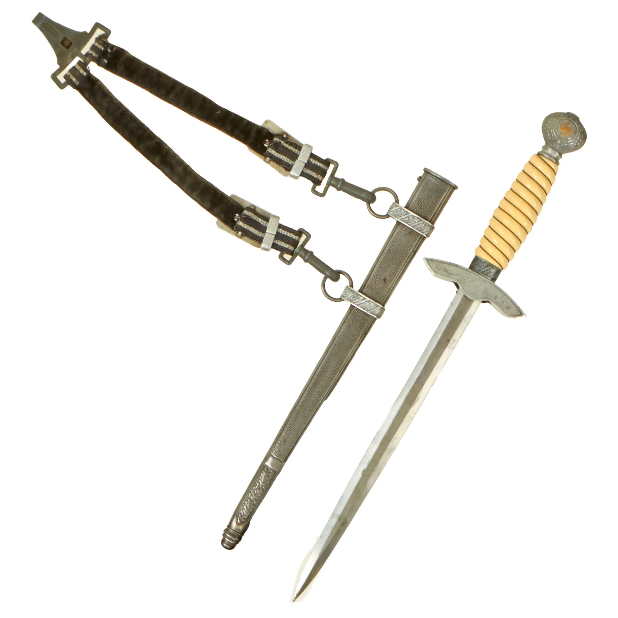 Original WWII German 2nd Model Luftwaffe Dagger with Scabbard & Hanger by F. W. Assmann & Söhne - Unmarked Blade