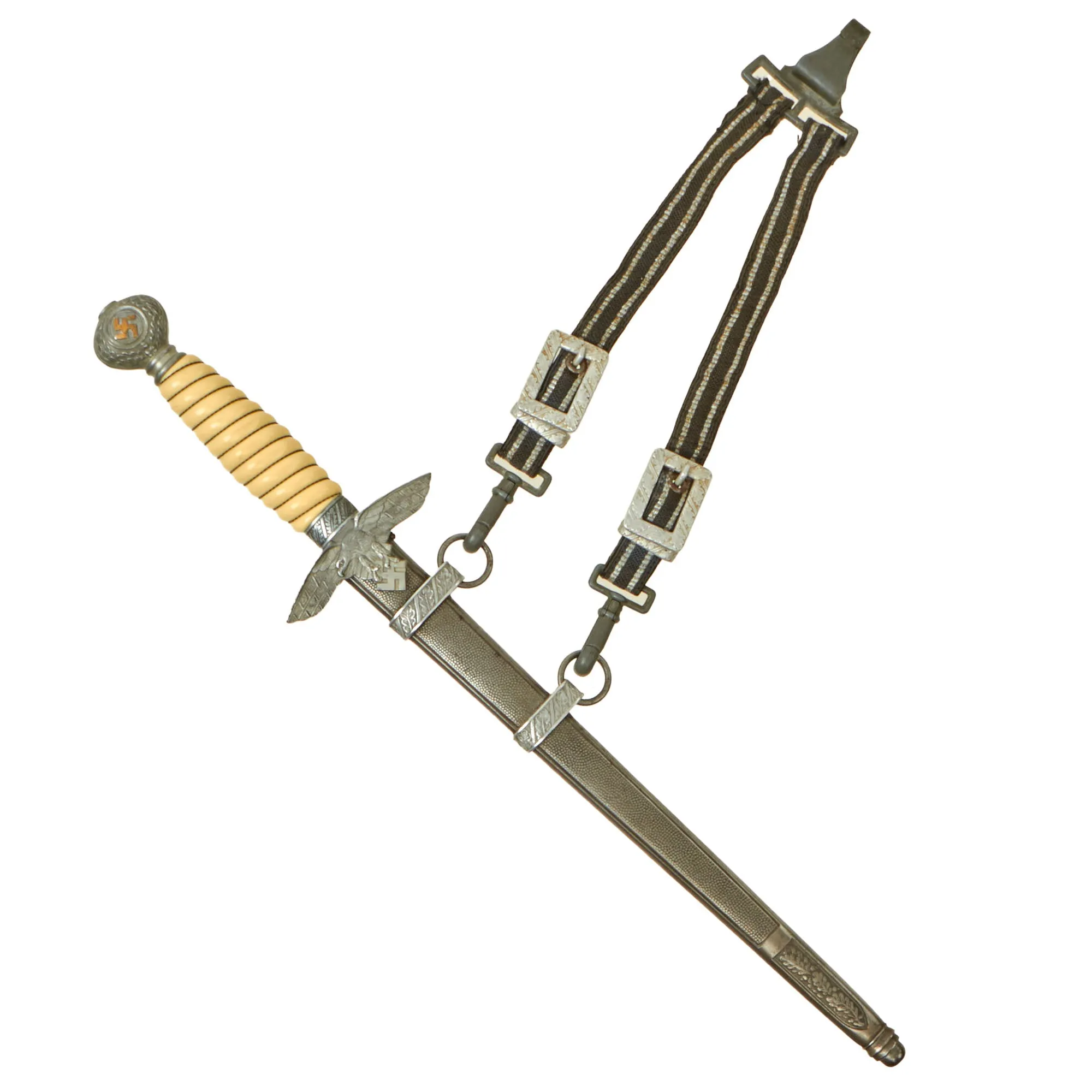 Original WWII German 2nd Model Luftwaffe Dagger with Scabbard & Hanger by F. W. Assmann & Söhne - Unmarked Blade