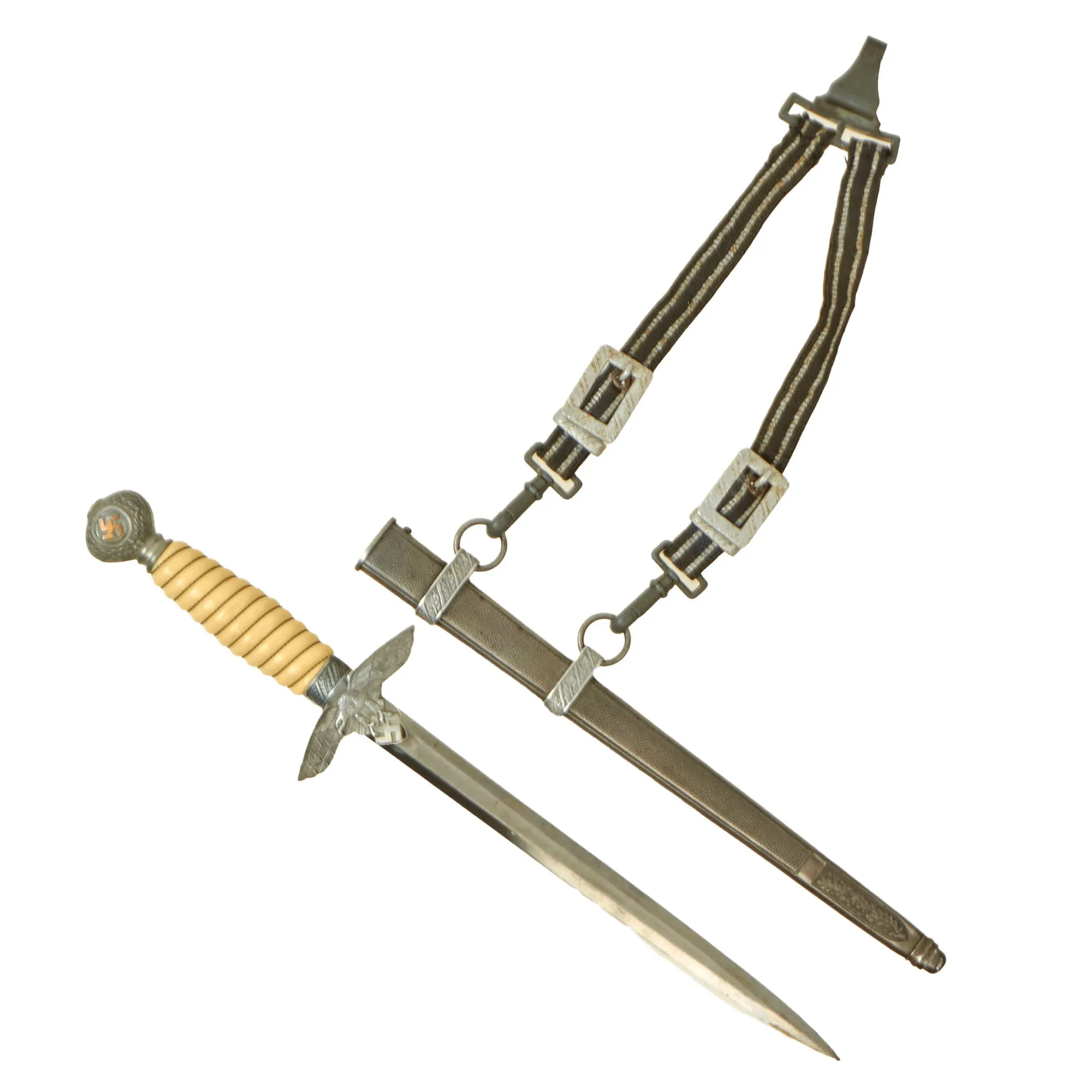 Original WWII German 2nd Model Luftwaffe Dagger with Scabbard & Hanger by F. W. Assmann & Söhne - Unmarked Blade