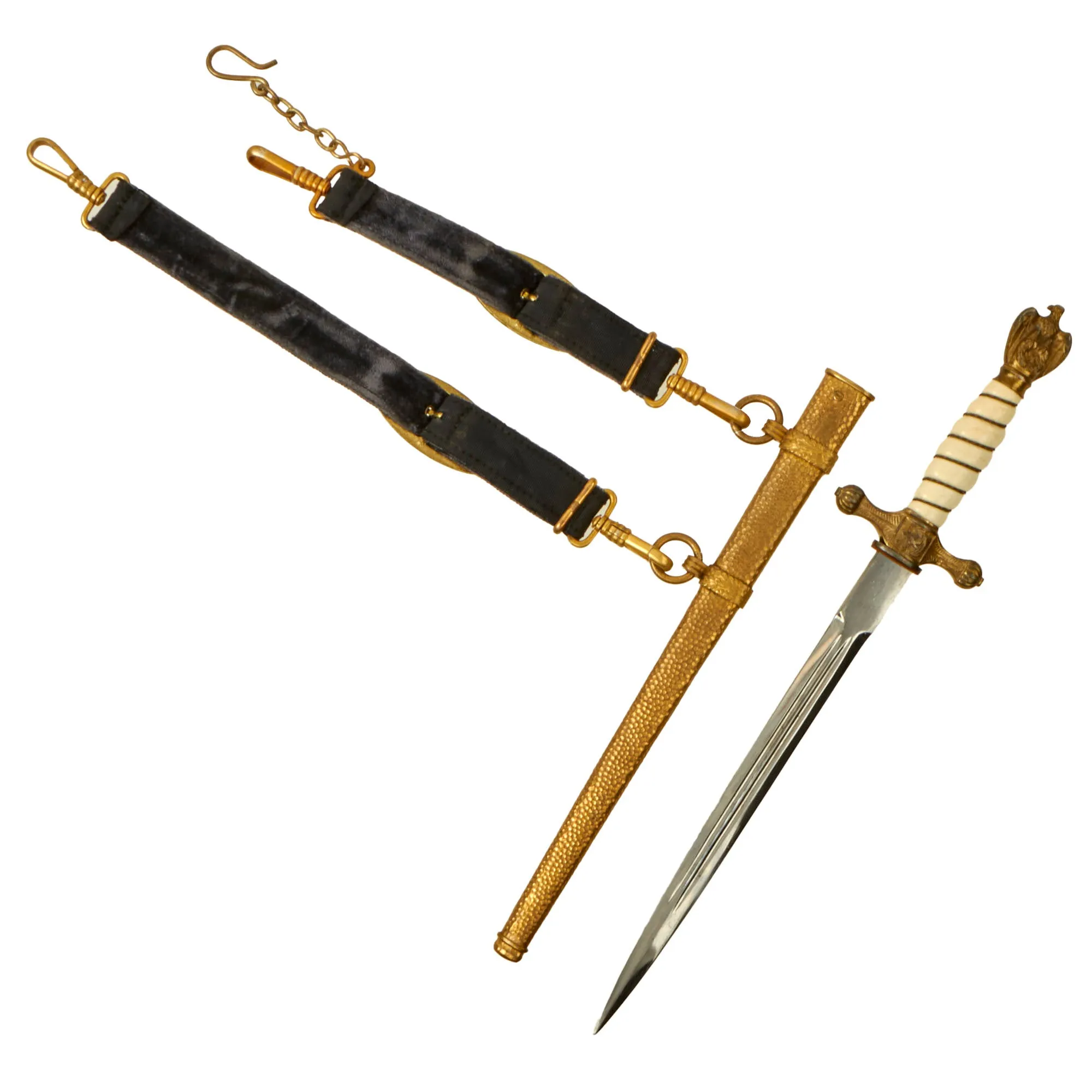 Original WWII German 2nd Model Naval Dagger by Carl Eickhorn with Hammered Scabbard and Hangers