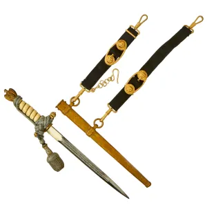 Original WWII German 2nd Model Naval Dagger by Carl Eickhorn with Lightning Bolt Scabbard, Hangers & Portepee