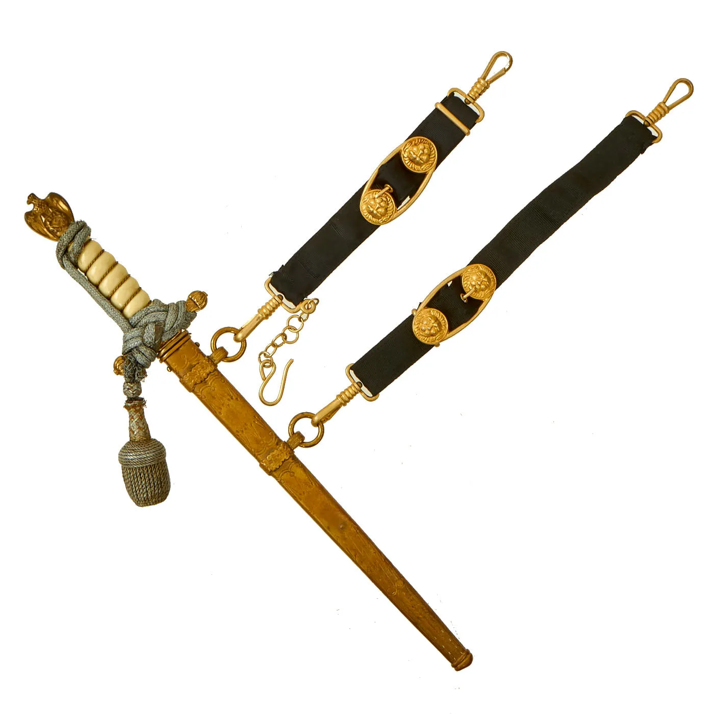 Original WWII German 2nd Model Naval Dagger by Carl Eickhorn with Lightning Bolt Scabbard, Hangers & Portepee