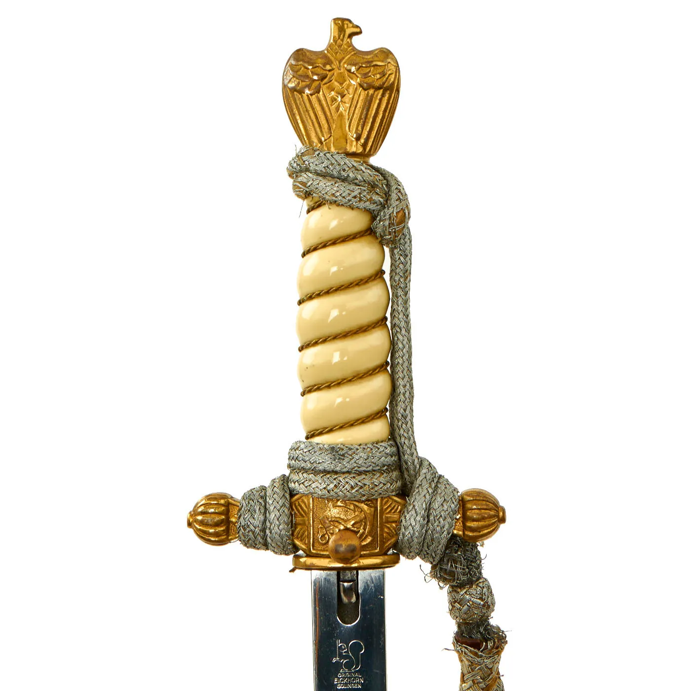 Original WWII German 2nd Model Naval Dagger by Carl Eickhorn with Lightning Bolt Scabbard, Hangers & Portepee