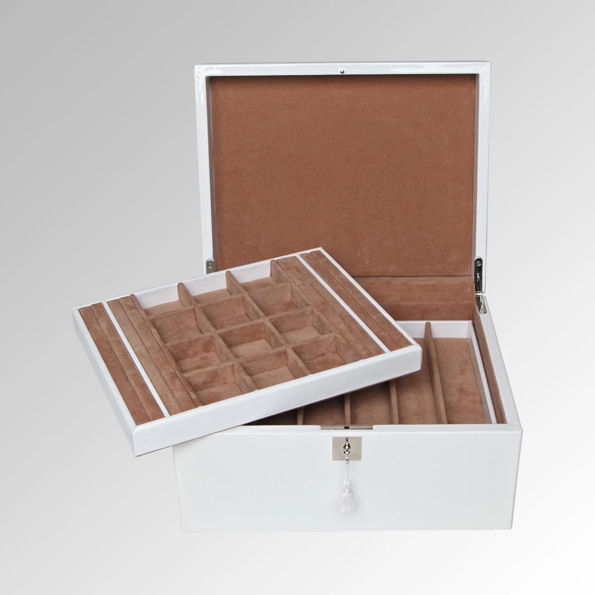 PATENT LEATHER TWO TRAY JEWELRY BOX