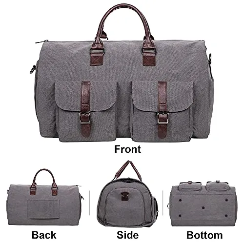 Seyfocnia Carry On Garment Bag, Mens Garment Bag for Travel Business, Large Canvas Duffel Bag with Shoe Compartment -Grey