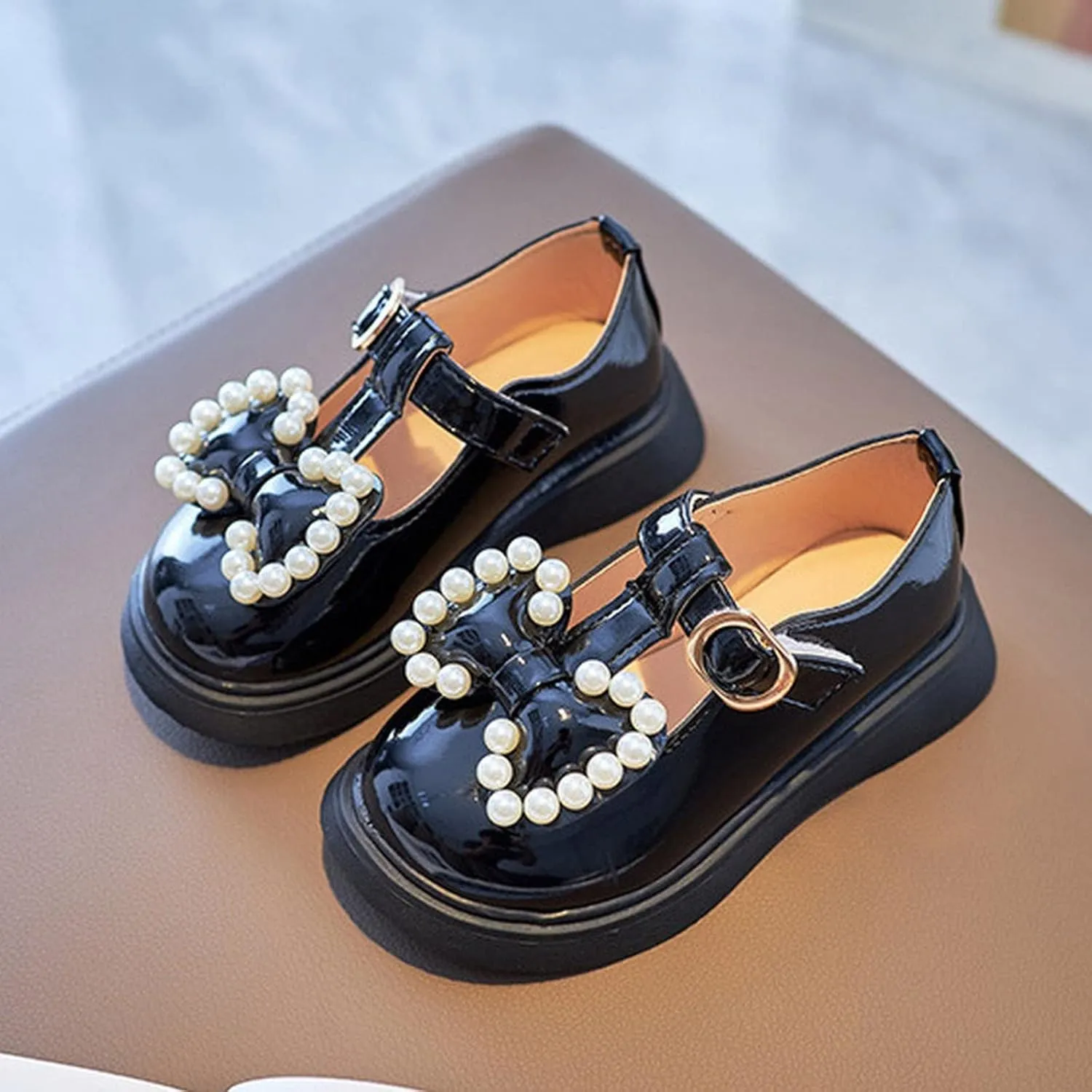 sfdgfhyf Kids House Foot Warmer Toddler Girls Dress Shoes Pearl Bow Shoes Summer Outdoor Soft Rubber Sole Flat Shoes