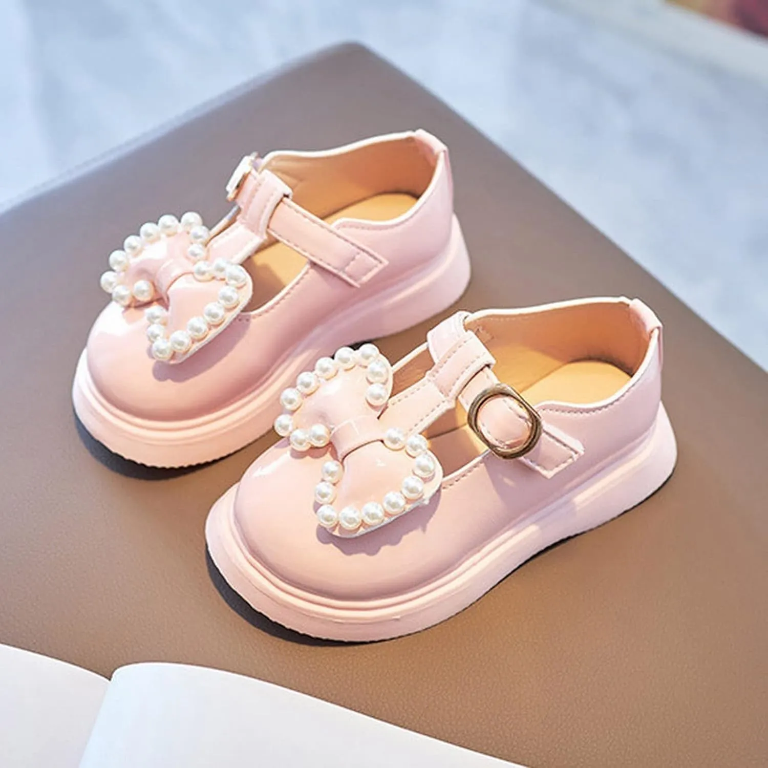 sfdgfhyf Kids House Foot Warmer Toddler Girls Dress Shoes Pearl Bow Shoes Summer Outdoor Soft Rubber Sole Flat Shoes