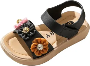 sfdgfhyf Kids Round Toe Shoes Children Sandals Thickened Summer Princess Fashion Soft Sole Children Girls Baby (Black, 7 Toddler)