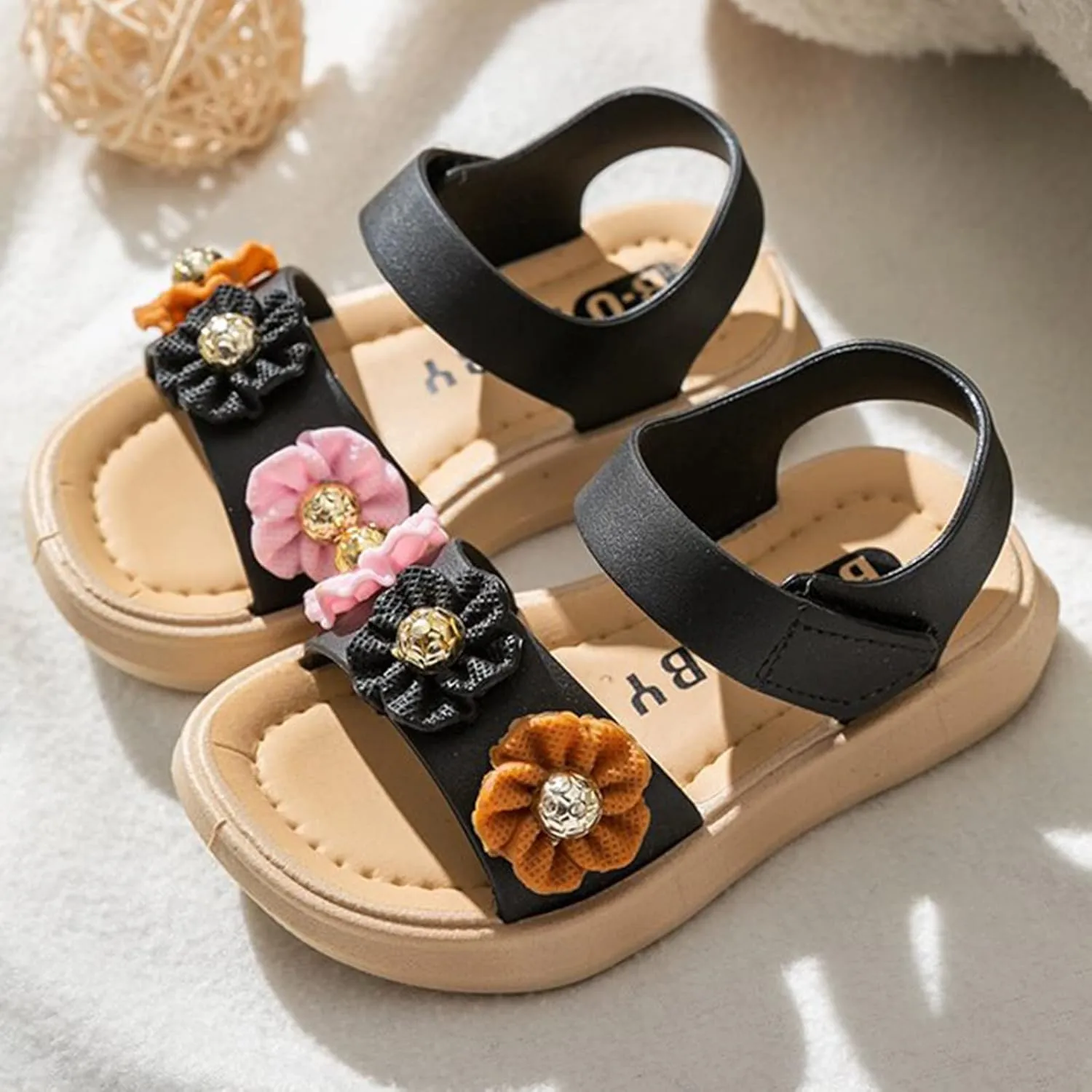 sfdgfhyf Kids Round Toe Shoes Children Sandals Thickened Summer Princess Fashion Soft Sole Children Girls Baby (Black, 7 Toddler)