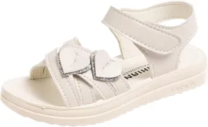 sfdgfhyf Kids Solid Color Shoes Child Shoes Fashion Love Decorative Thick Sole Sandals Soft Sole (White, 13 Little Child)