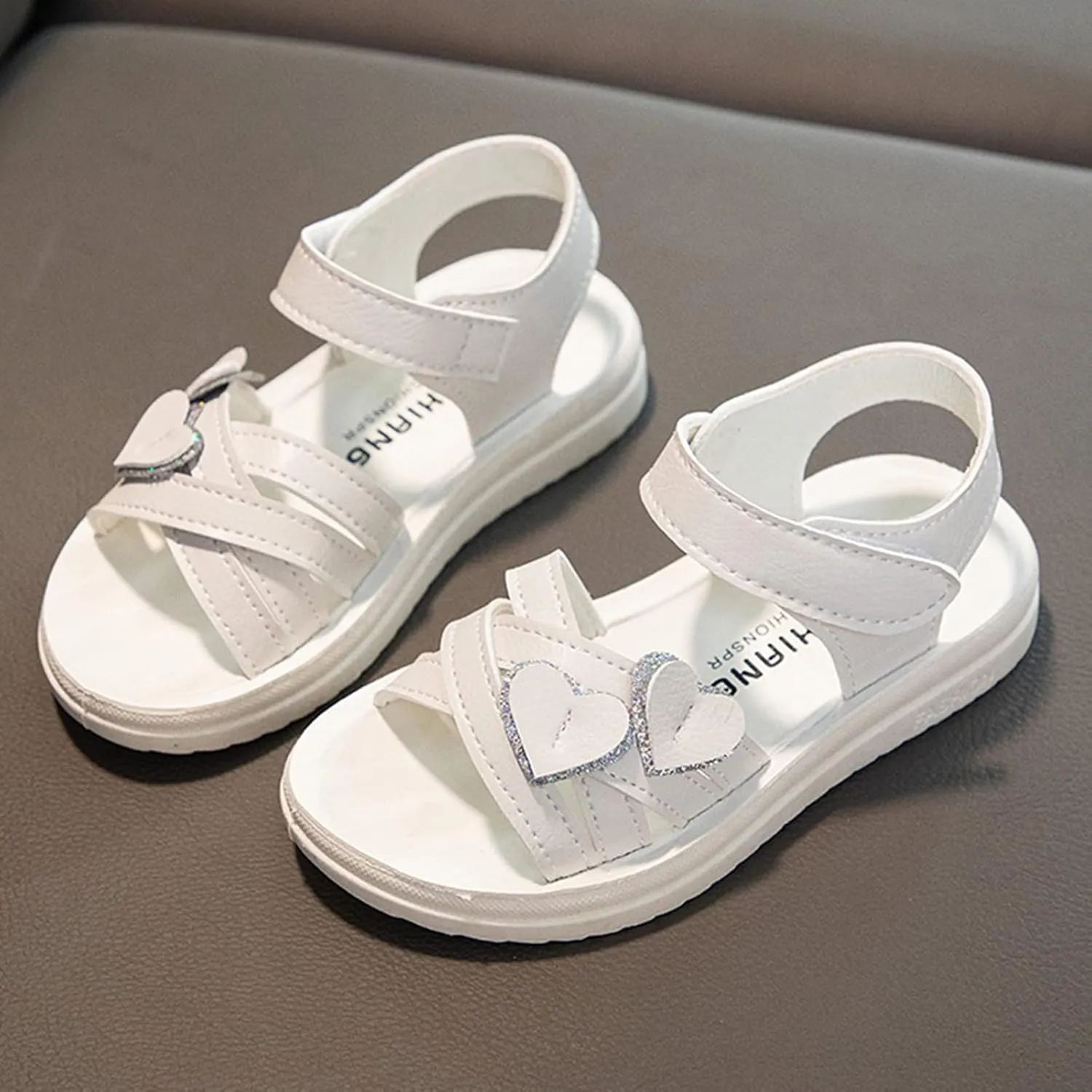 sfdgfhyf Kids Solid Color Shoes Child Shoes Fashion Love Decorative Thick Sole Sandals Soft Sole (White, 13 Little Child)