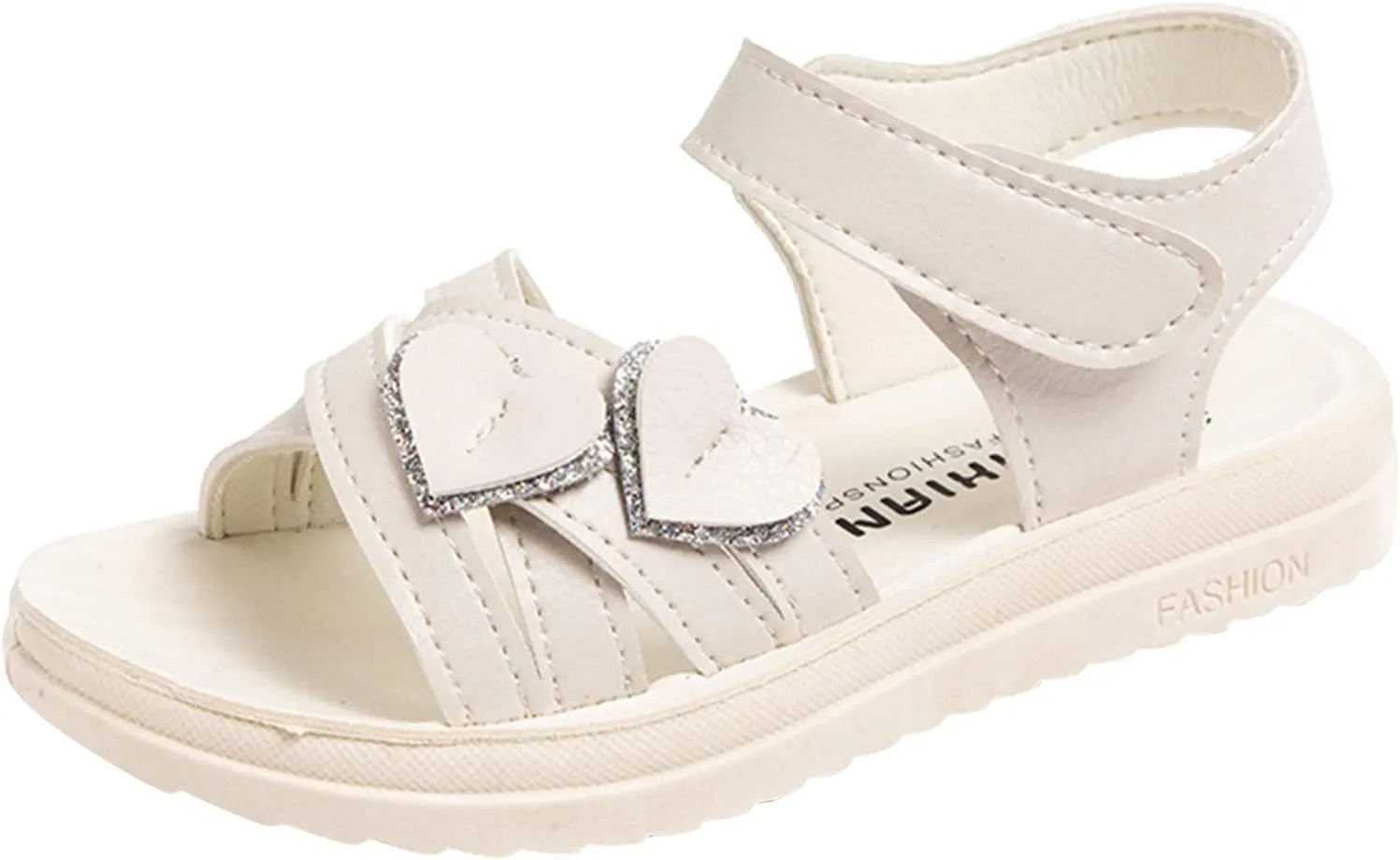 sfdgfhyf Kids Solid Color Shoes Child Shoes Fashion Love Decorative Thick Sole Sandals Soft Sole (White, 13 Little Child)