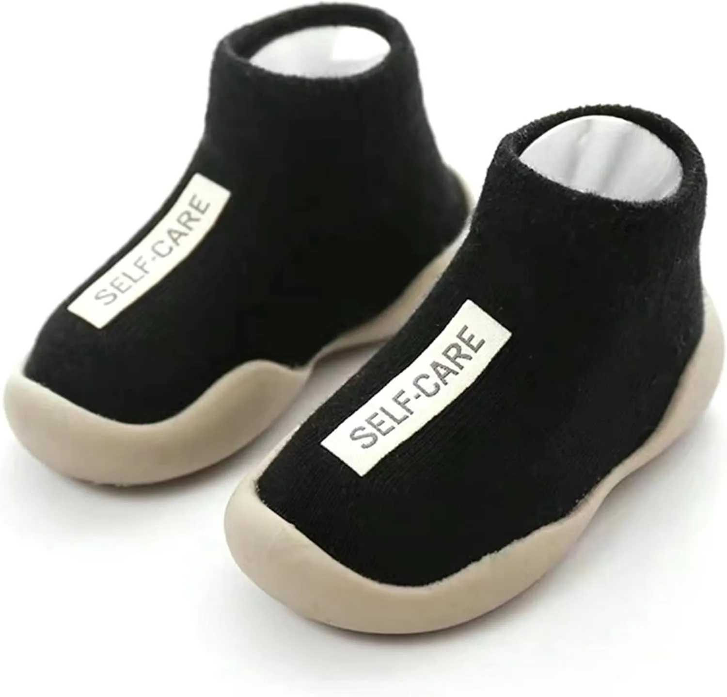 Simple Baby Toddler Sneakers Non-Slip Walking Shoes for Kids Boys and Girls, Stylish Indoor Outdoor Cotton Easy Pull-On Outerwear Shoes Socks with Logo