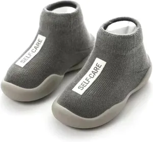 Simple Baby Toddler Sneakers Non-Slip Walking Shoes for Kids Boys and Girls, Stylish Indoor Outdoor Cotton Easy Pull-On Outerwear Shoes Socks with Logo