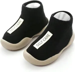 Simple Baby Toddler Sneakers Non-Slip Walking Shoes for Kids Boys and Girls, Stylish Indoor Outdoor Cotton Easy Pull-On Outerwear Shoes Socks with Logo