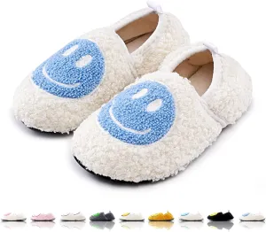 Smile Face Slippers Kids Fuzzy Indoor House Slippers Toddler Home Cozy Socks Cute Face Non-Slip Rubber Sole Warm Shoes Cartoon Soft For Boys Girls