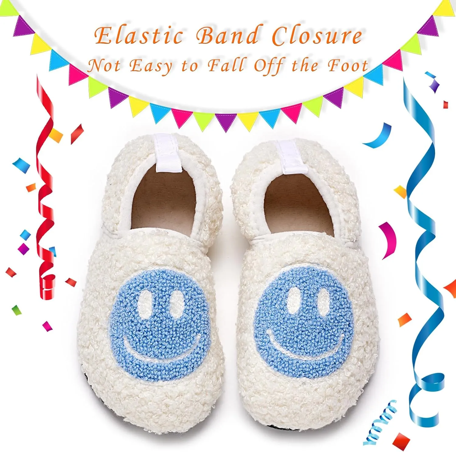Smile Face Slippers Kids Fuzzy Indoor House Slippers Toddler Home Cozy Socks Cute Face Non-Slip Rubber Sole Warm Shoes Cartoon Soft For Boys Girls