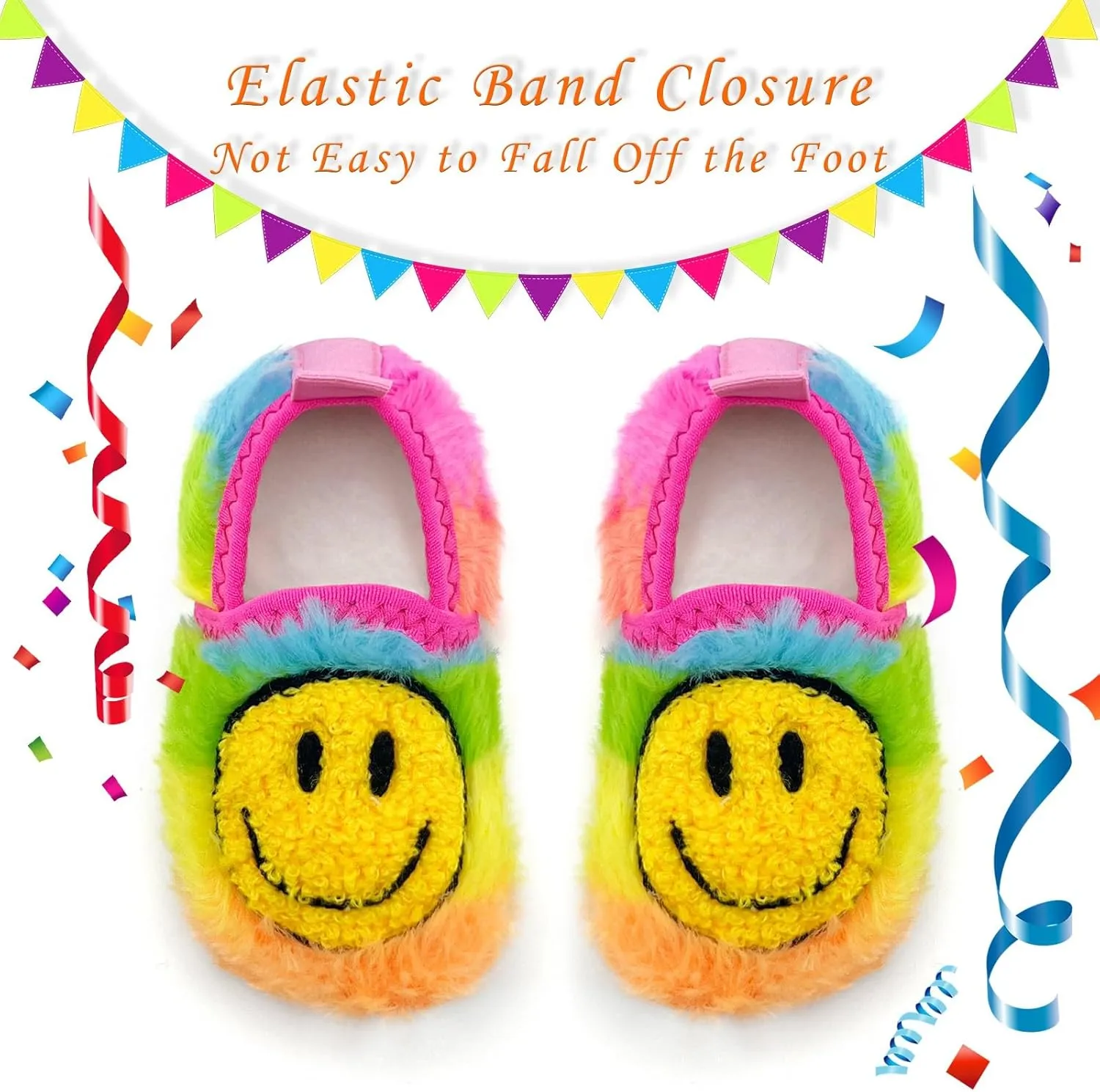 Smile Face Slippers Kids Fuzzy Indoor House Slippers Toddler Home Cozy Socks Cute Face Non-Slip Rubber Sole Warm Shoes Cartoon Soft For Boys Girls