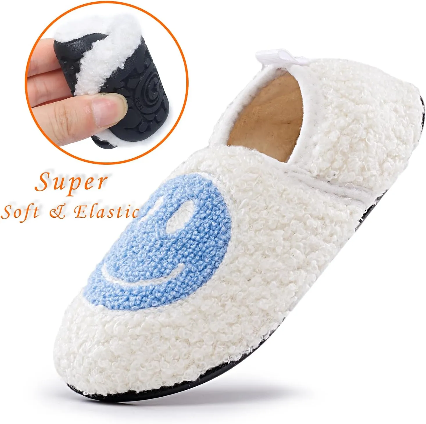 Smile Face Slippers Kids Fuzzy Indoor House Slippers Toddler Home Cozy Socks Cute Face Non-Slip Rubber Sole Warm Shoes Cartoon Soft For Boys Girls