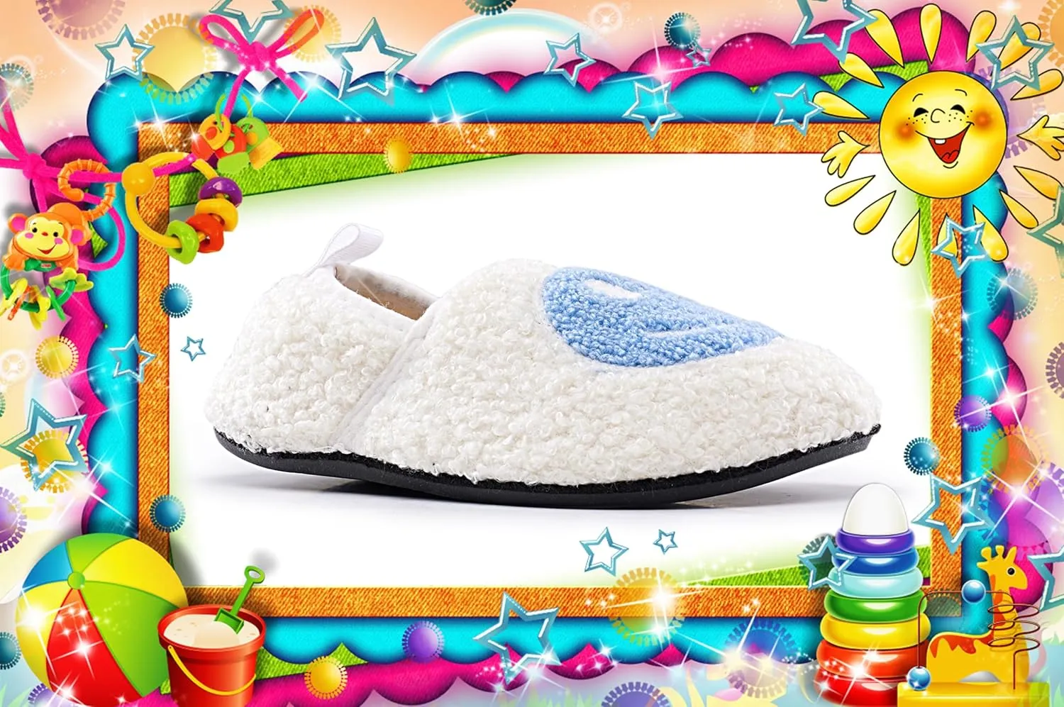 Smile Face Slippers Kids Fuzzy Indoor House Slippers Toddler Home Cozy Socks Cute Face Non-Slip Rubber Sole Warm Shoes Cartoon Soft For Boys Girls