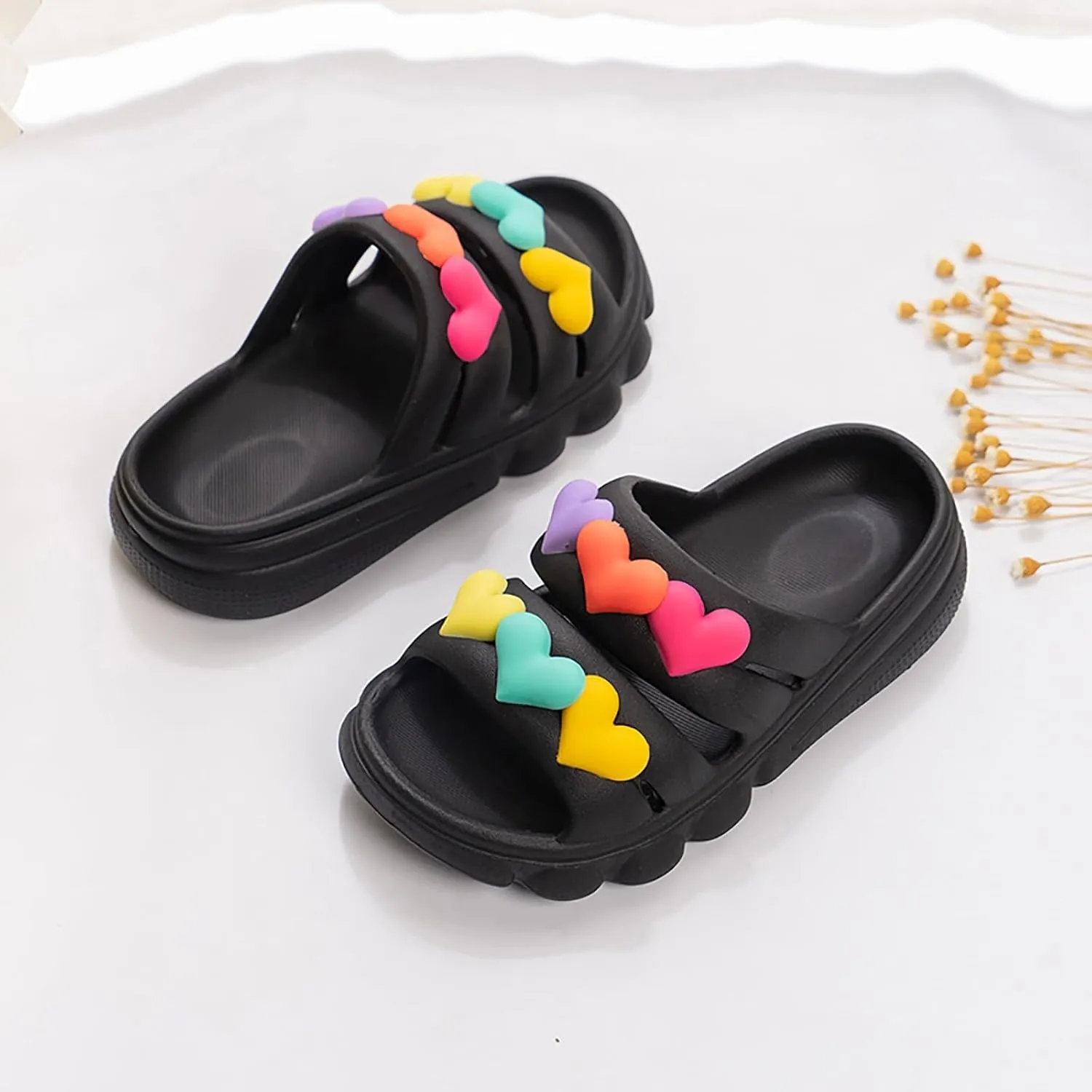 Soft Flat Summer Baby Flower Girl Shoes Girls Shoes Comfortable Soft Sole Home Outdoor Slippers Fashionable Love Children Slippers Lightweight Open Toe Beach Holiday Sandals