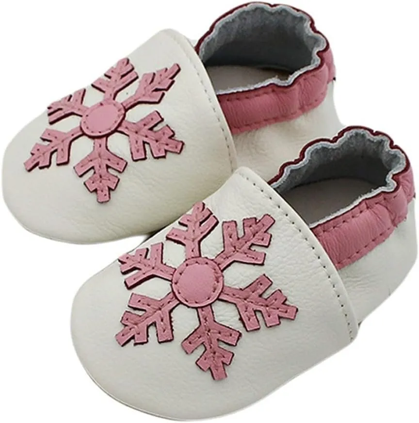 Soft Leather Slippers Baby occasins with Rubber Sole, Anti-Slip Infant Toddler First Walking Shoes for Little Baby Boys Slippers