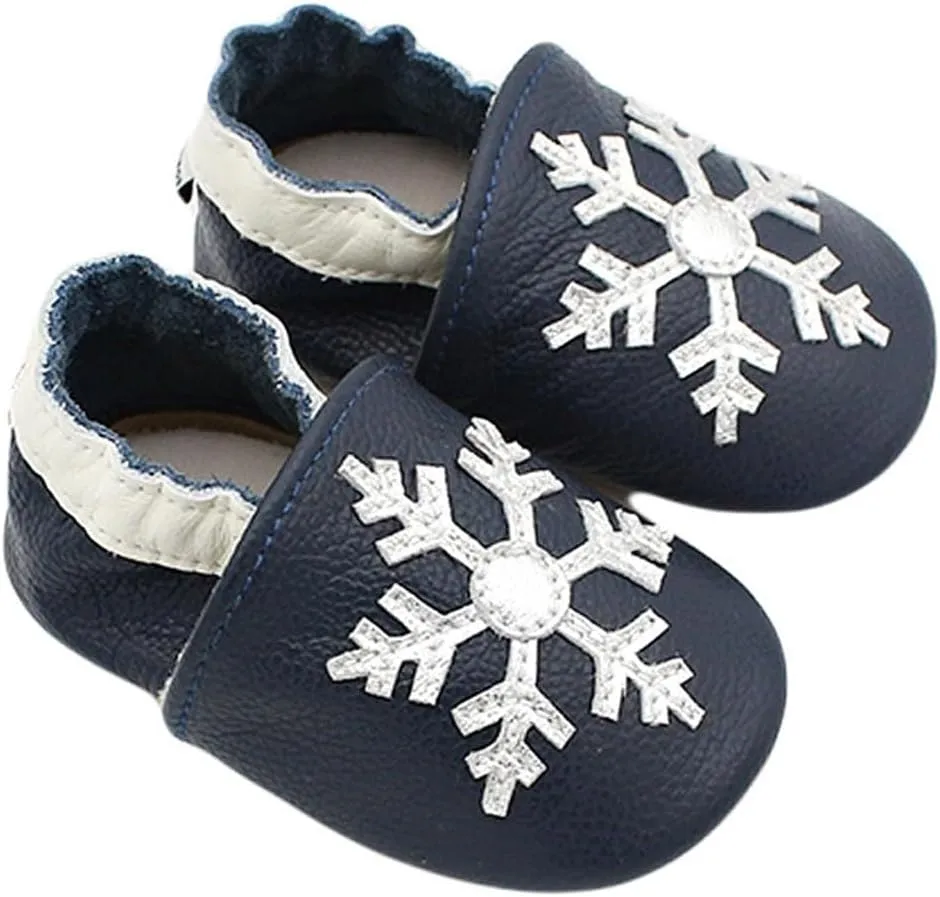 Soft Leather Slippers Baby occasins with Rubber Sole, Anti-Slip Infant Toddler First Walking Shoes for Little Baby Boys Slippers