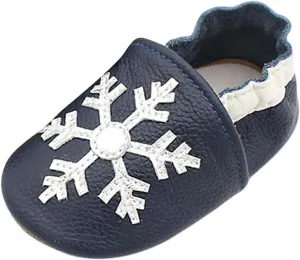 Soft Leather Slippers Baby occasins with Rubber Sole, Anti-Slip Infant Toddler First Walking Shoes for Little Baby Boys Slippers