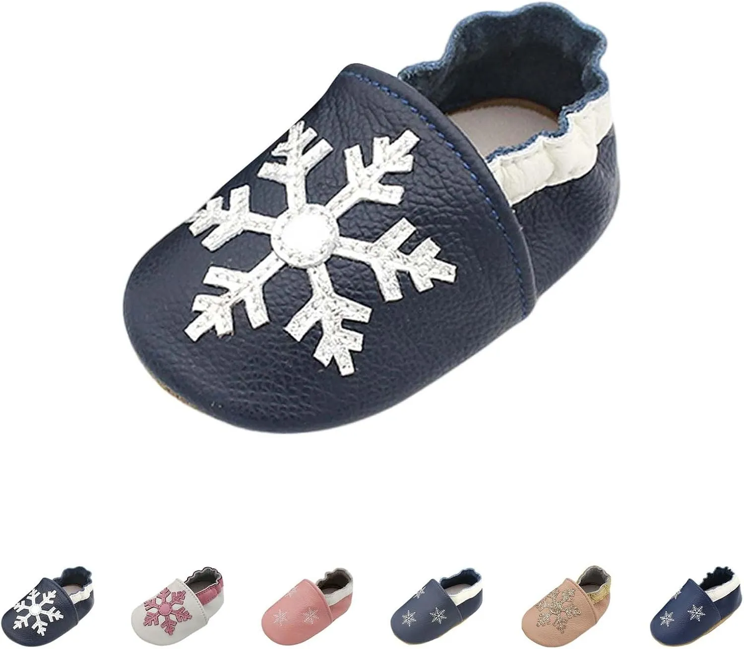 Soft Leather Slippers Baby occasins with Rubber Sole, Anti-Slip Infant Toddler First Walking Shoes for Little Baby Boys Slippers