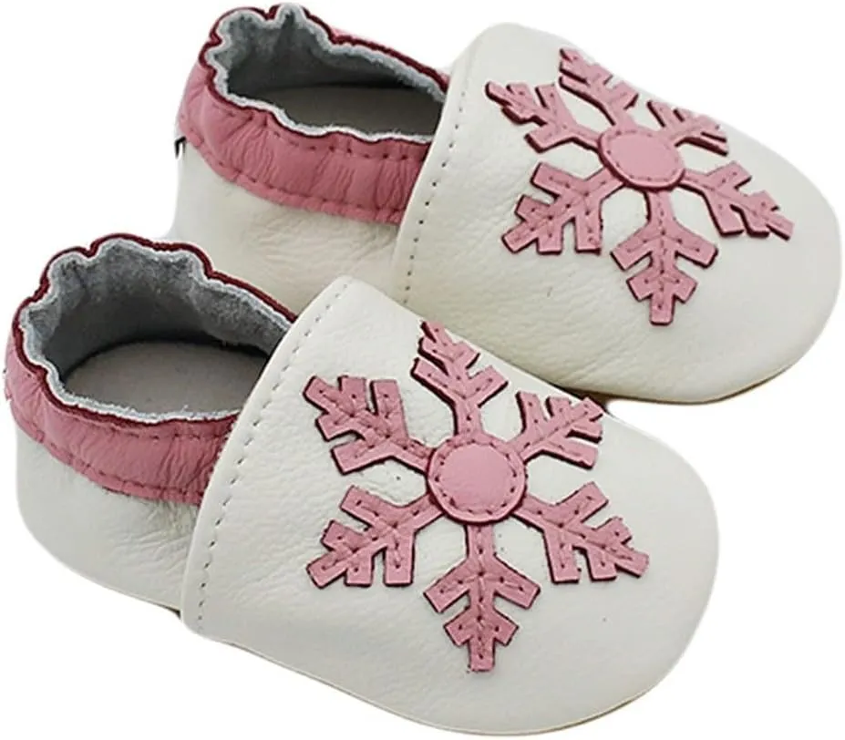 Soft Leather Slippers Baby occasins with Rubber Sole, Anti-Slip Infant Toddler First Walking Shoes for Little Baby Boys Slippers