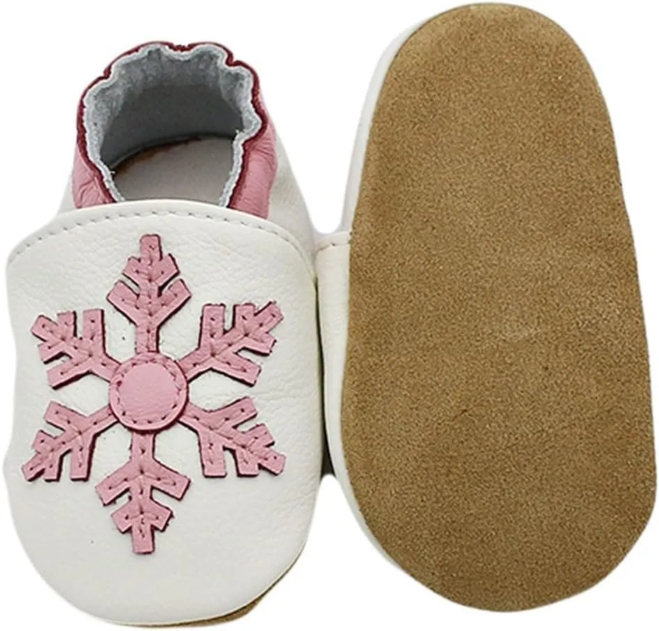 Soft Leather Slippers Baby occasins with Rubber Sole, Anti-Slip Infant Toddler First Walking Shoes for Little Baby Boys Slippers