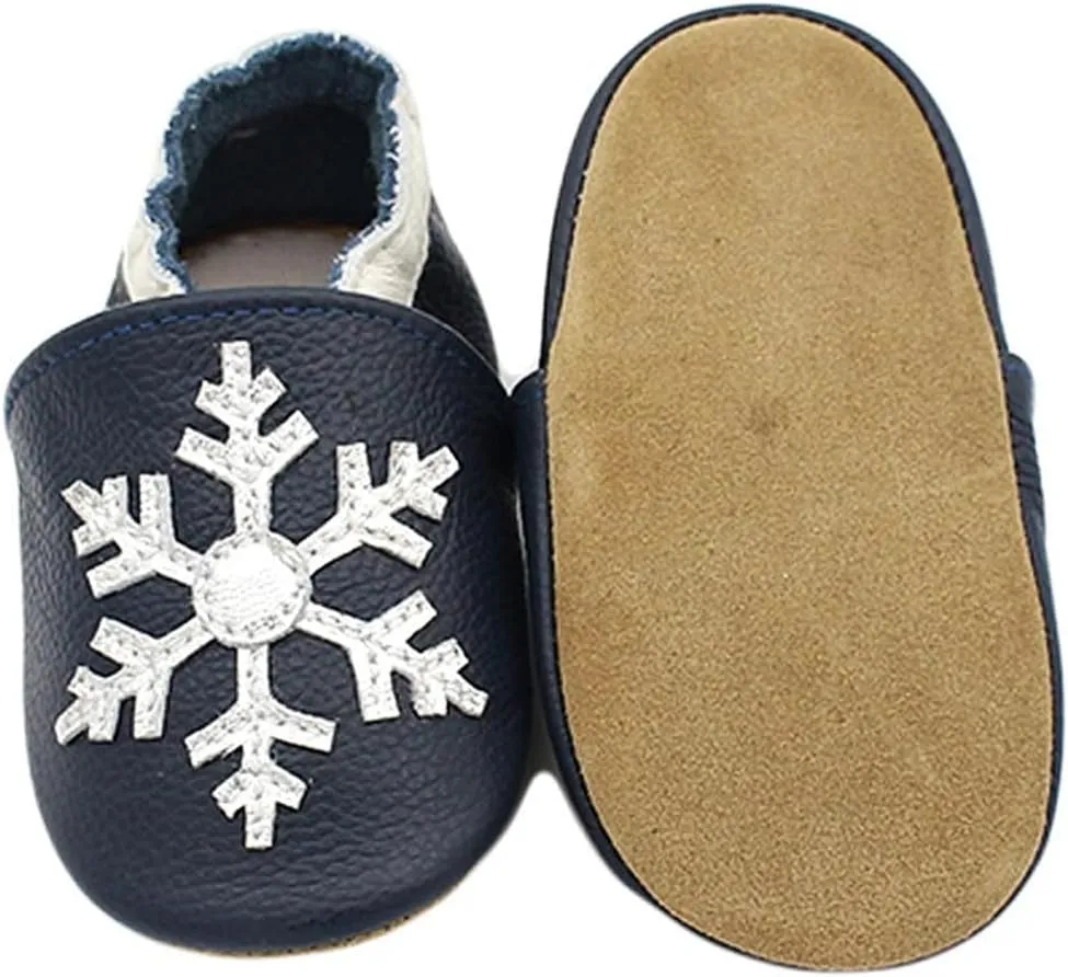 Soft Leather Slippers Baby occasins with Rubber Sole, Anti-Slip Infant Toddler First Walking Shoes for Little Baby Boys Slippers