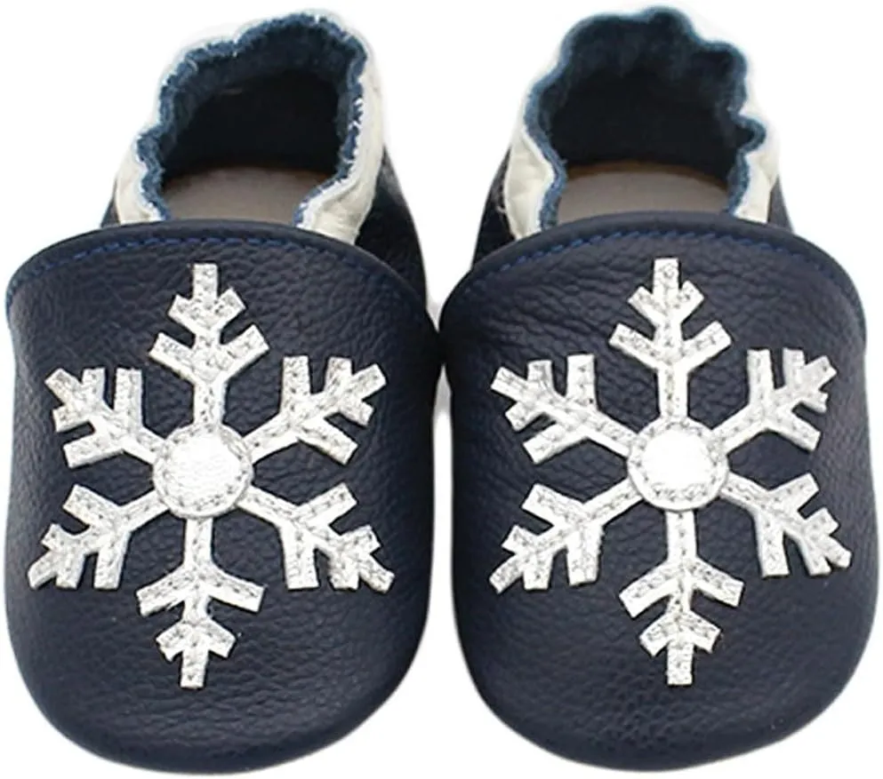 Soft Leather Slippers Baby occasins with Rubber Sole, Anti-Slip Infant Toddler First Walking Shoes for Little Baby Boys Slippers
