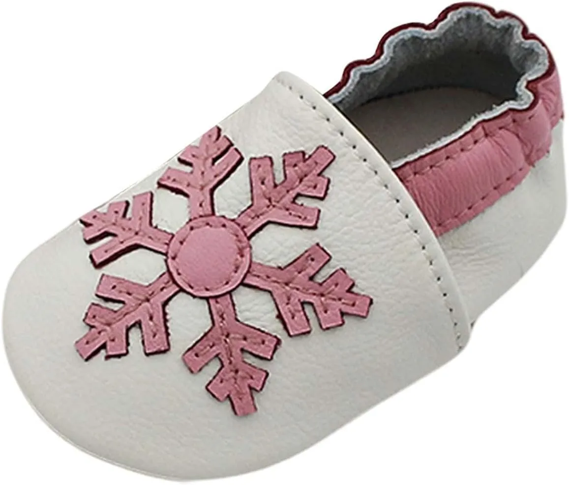 Soft Leather Slippers Baby occasins with Rubber Sole, Anti-Slip Infant Toddler First Walking Shoes for Little Baby Boys Slippers