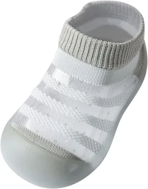 Sole Kids Rubber Boys Striped Toddler Socks Slipper Breathable Shoes 5-36Months Soft Non Slip Baby (Grey, 2-3 Years)