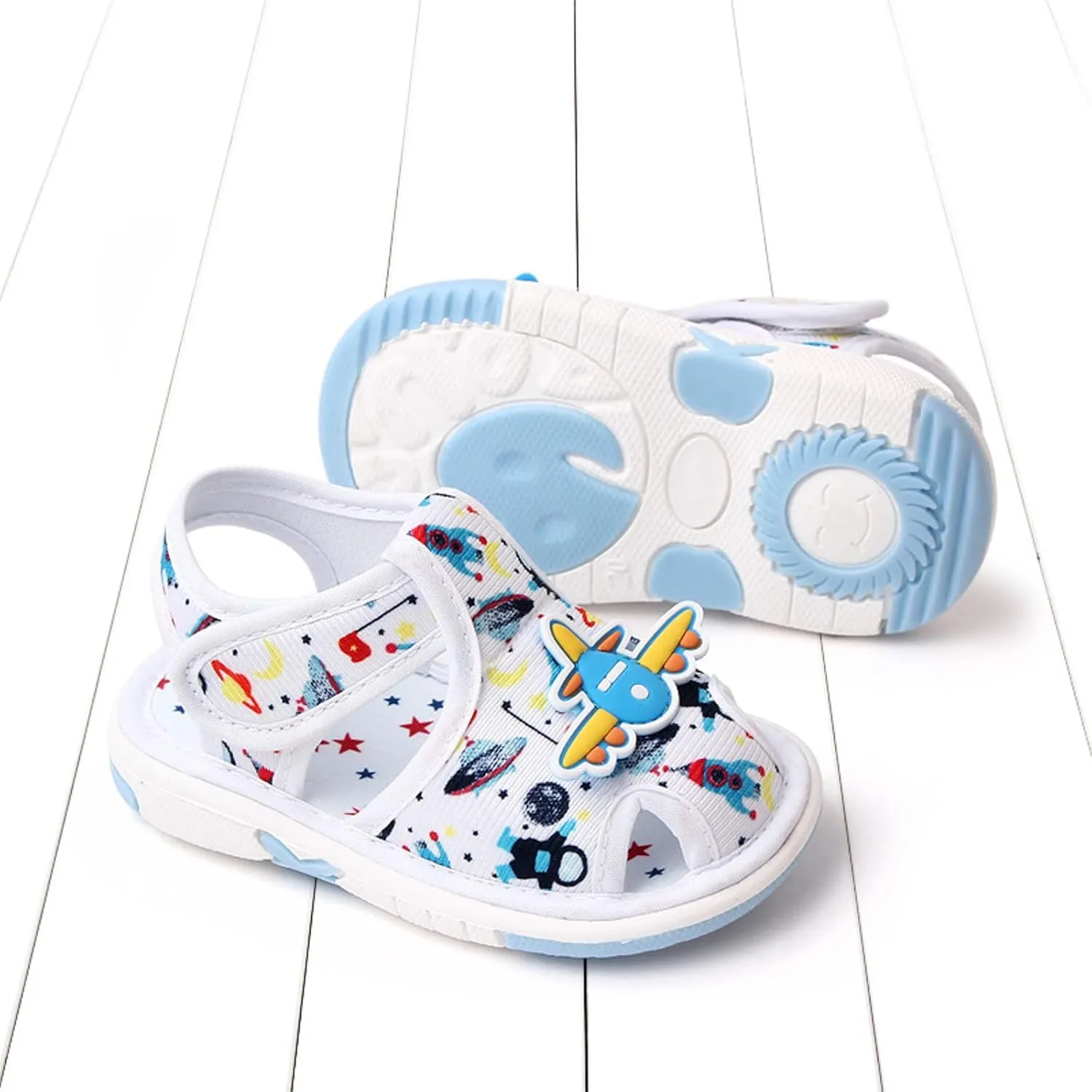 Summer Children Infant infant Shoes Girls Sandals Flat Bottom Non Slio Open Toe Slip Breathable Soft Cartoon Space Pattern Cute Shoes infant Girl