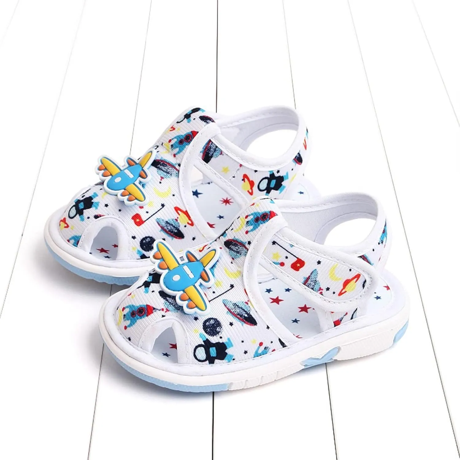 Summer Children Infant Toddler Shoes Girls Sandals Flat Bottom Non Slio Open Toe Slip Breathable Soft Cartoon Space Pattern Baby Walkers Shoes Girls