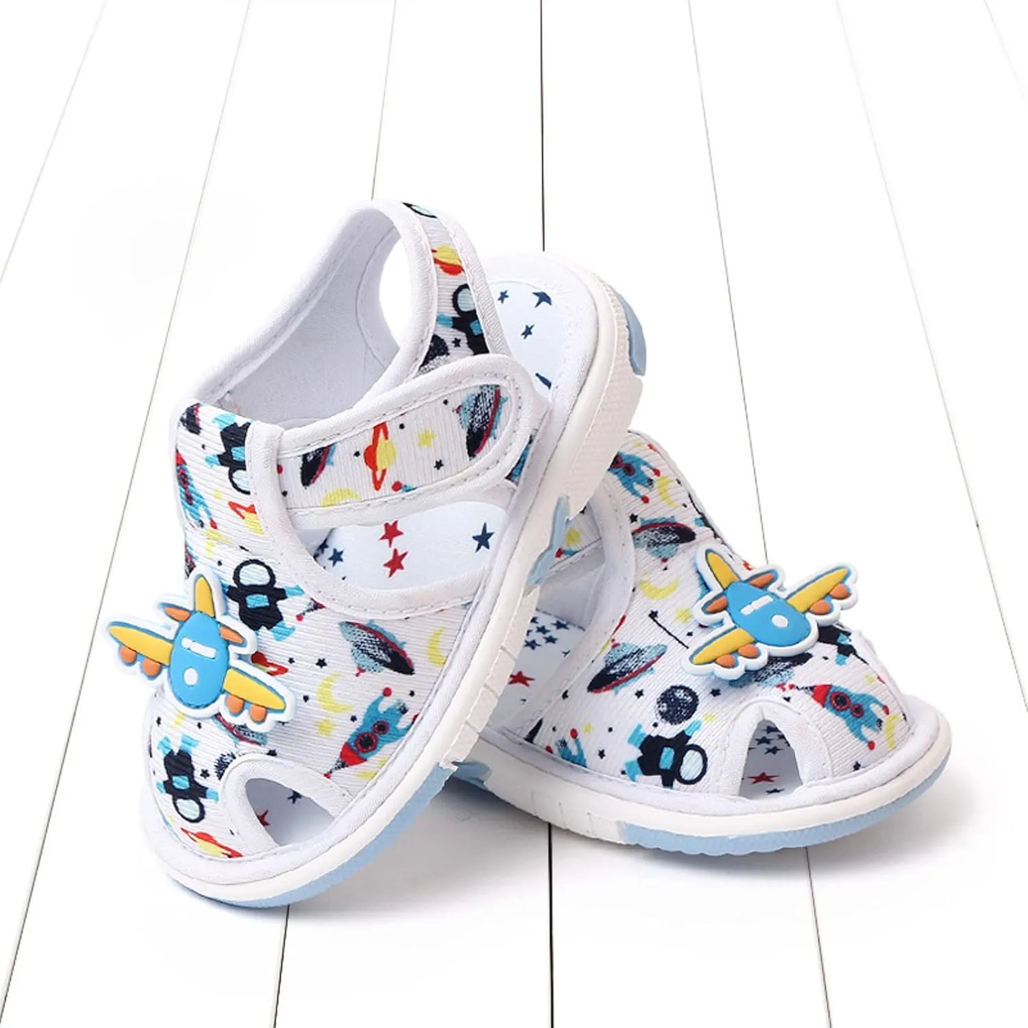 Summer Children Infant Toddler Shoes Girls Sandals Flat Bottom Non Slio Open Toe Slip Breathable Soft Cartoon Space Pattern Baby Walkers Shoes Girls