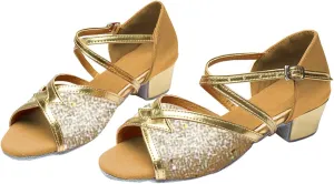 Summer Toddler Girl Shoes Children's Latin Dance Shoes Indoor Soft Soled Flat Heel Sequins Dance Shoes Satin Indoor Dance Shoes Little Girls Wedding Sandals