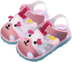 Toddler Baby Girl Boy Summer Sandals Cartoon Dog Shoes Non Slip Soft Sole First Walkers Prewalkers (Pink, 4.5 Infant)