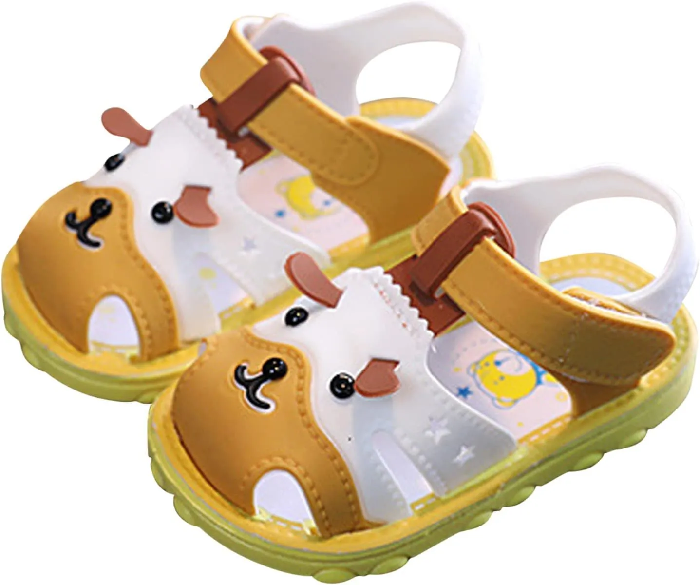 Toddler Baby Girl Boy Summer Sandals Cartoon Dog Shoes Non Slip Soft Sole First Walkers Prewalkers (Yellow, 5.5 Infant)