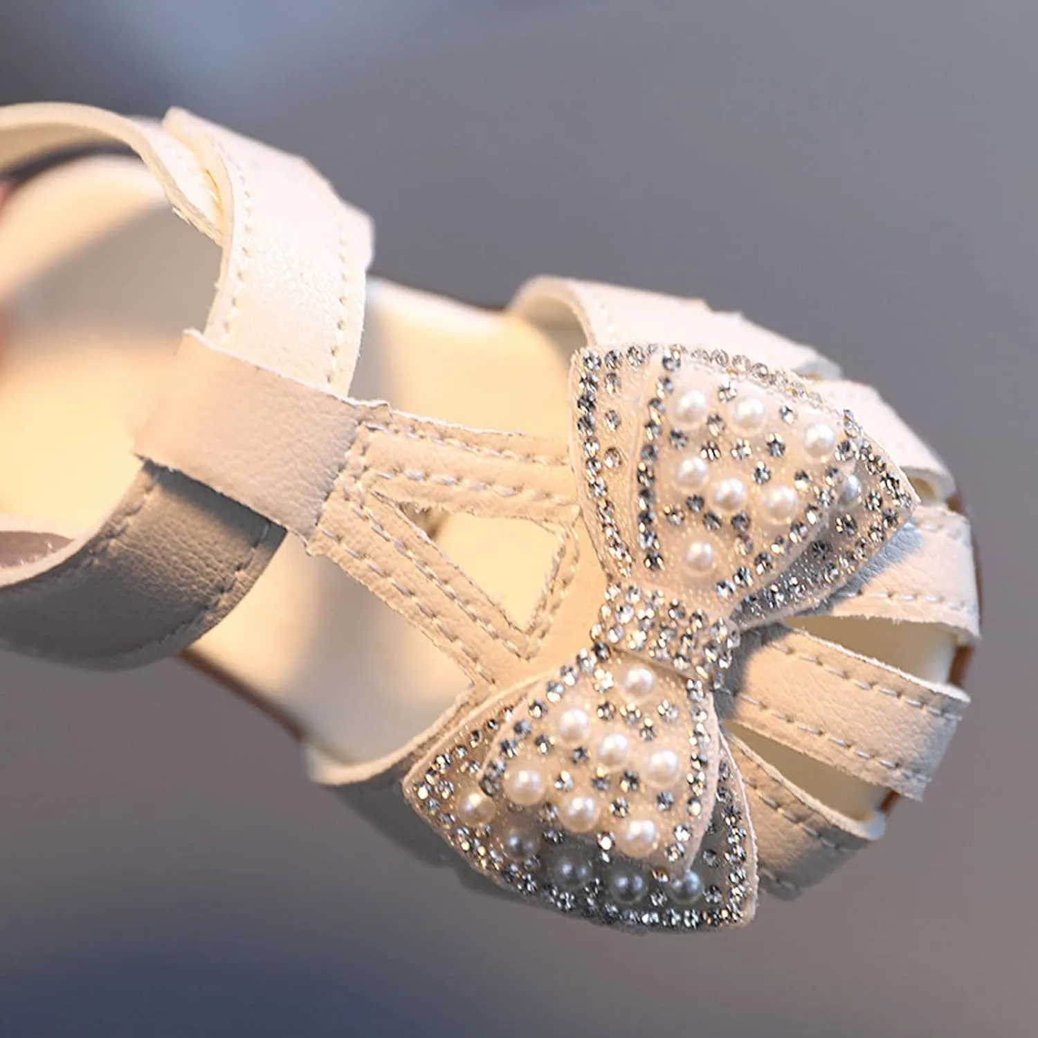 Toddler Baby Girl Pearl Bowknot Sandals Infant Closed Toe First Walking Shoes Princess Soft Sole Cute Dress Shoes