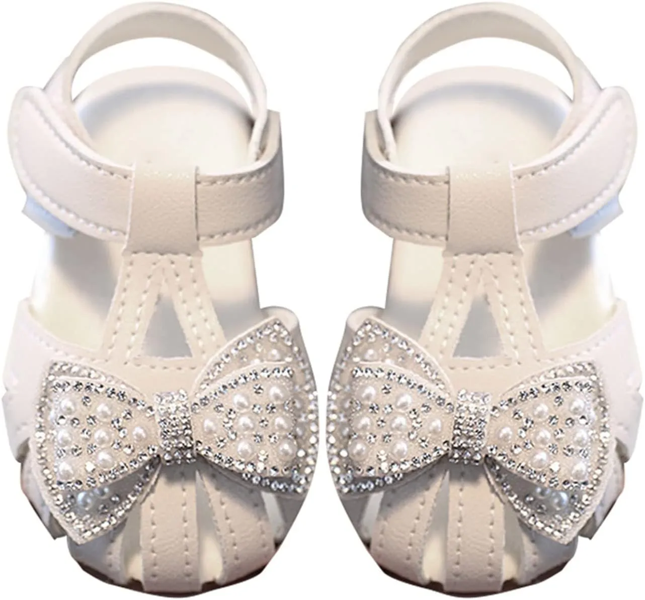 Toddler Baby Girl Pearl Bowknot Sandals Infant Closed Toe First Walking Shoes Princess Soft Sole Cute Dress Shoes