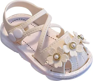 Toddler baby infant Girls Wrapped Head Non Slip Soft Bottom Buckle Walking Shoes Dress Pearl Flowers Sandals