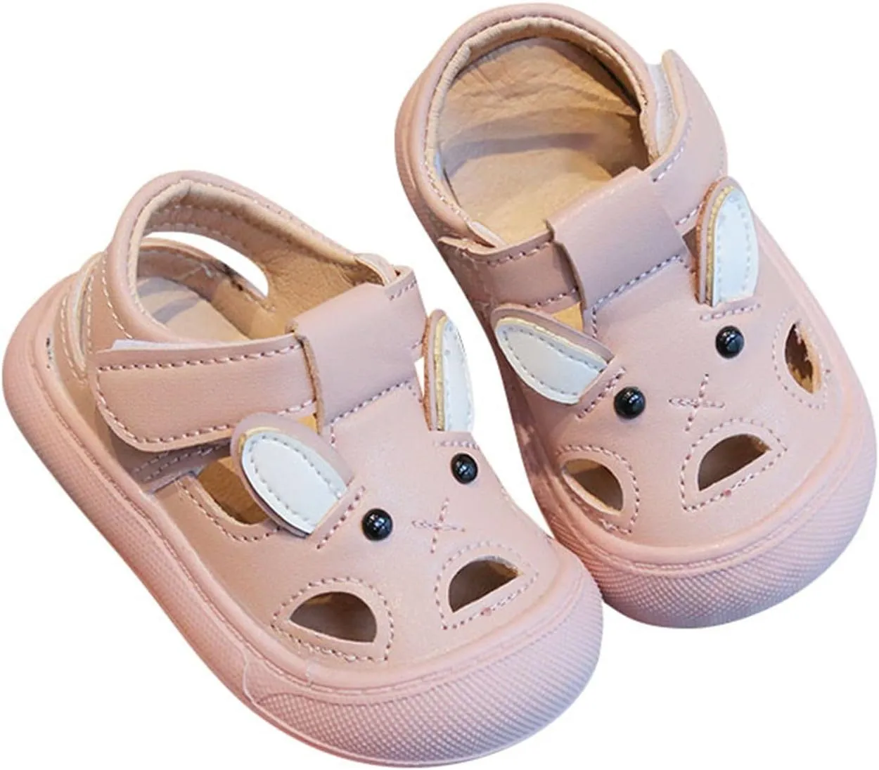 Toddler Girls Cute unny Ears Sandals Closed Toe Hollow Breathable Soft Sole Anti Slip Leather Dress Sandals Girls